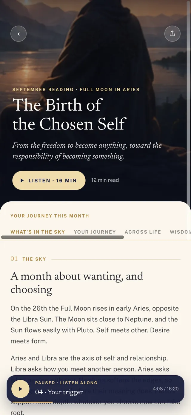 Soul Almanac Monthly Reading screen