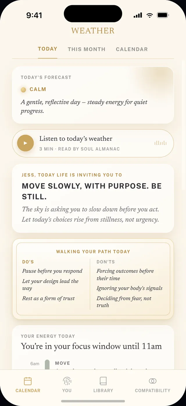 Soul Almanac Daily Weather screen